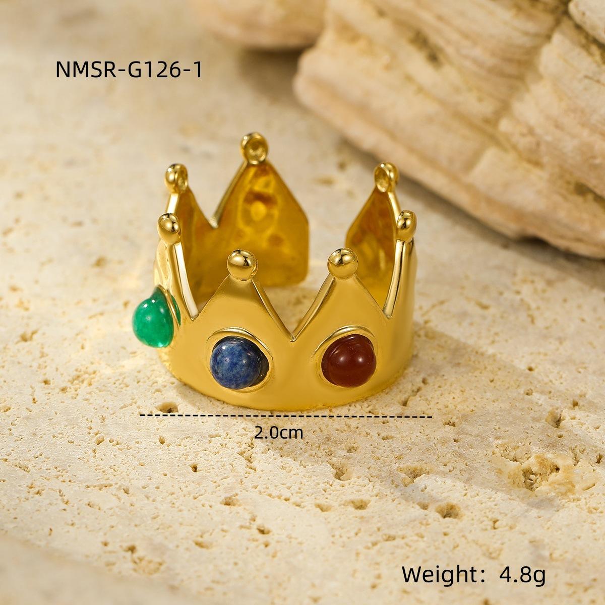 GEMCHIC Women s Crown Shape Adjustable Open Ring Gold Plated with Natural Stone for Fashion