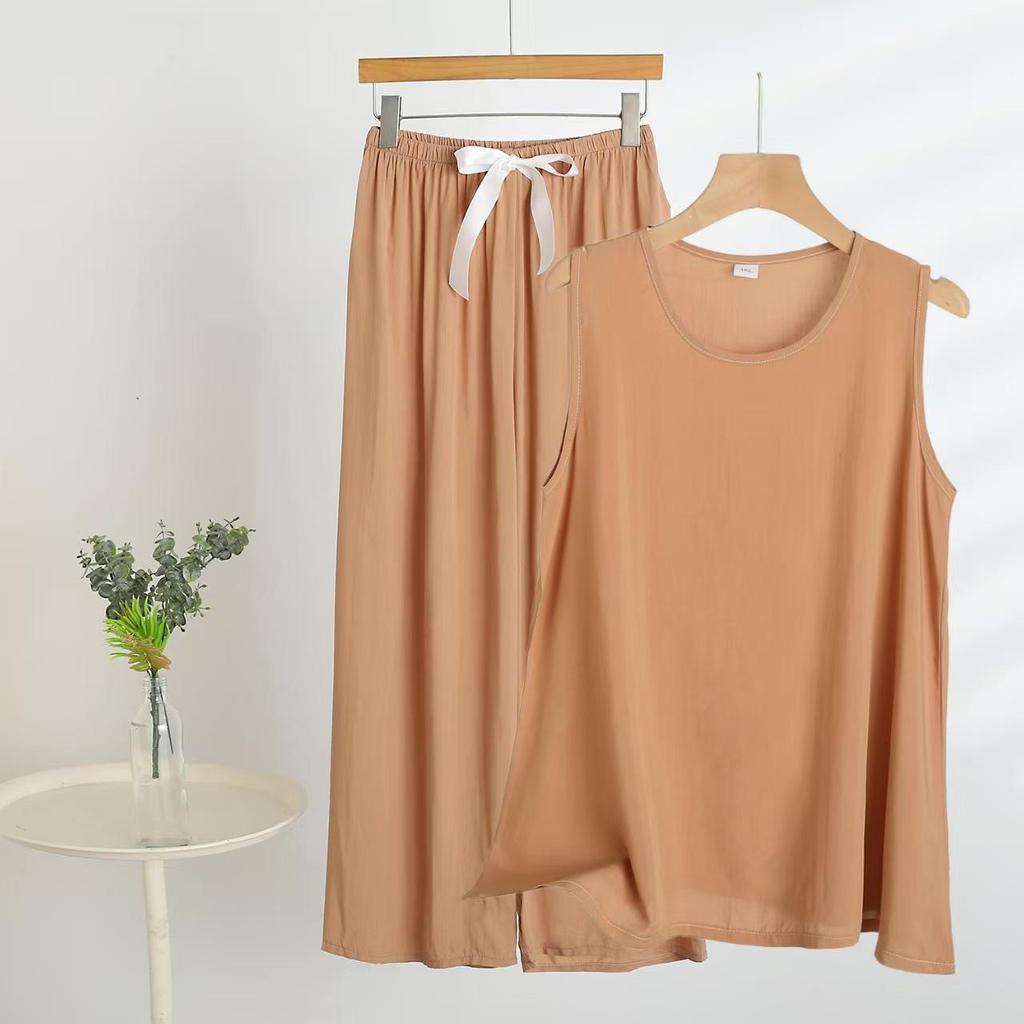 Chic 2025 Summer Women's Cotton-Silk Tank and Long Pants Set