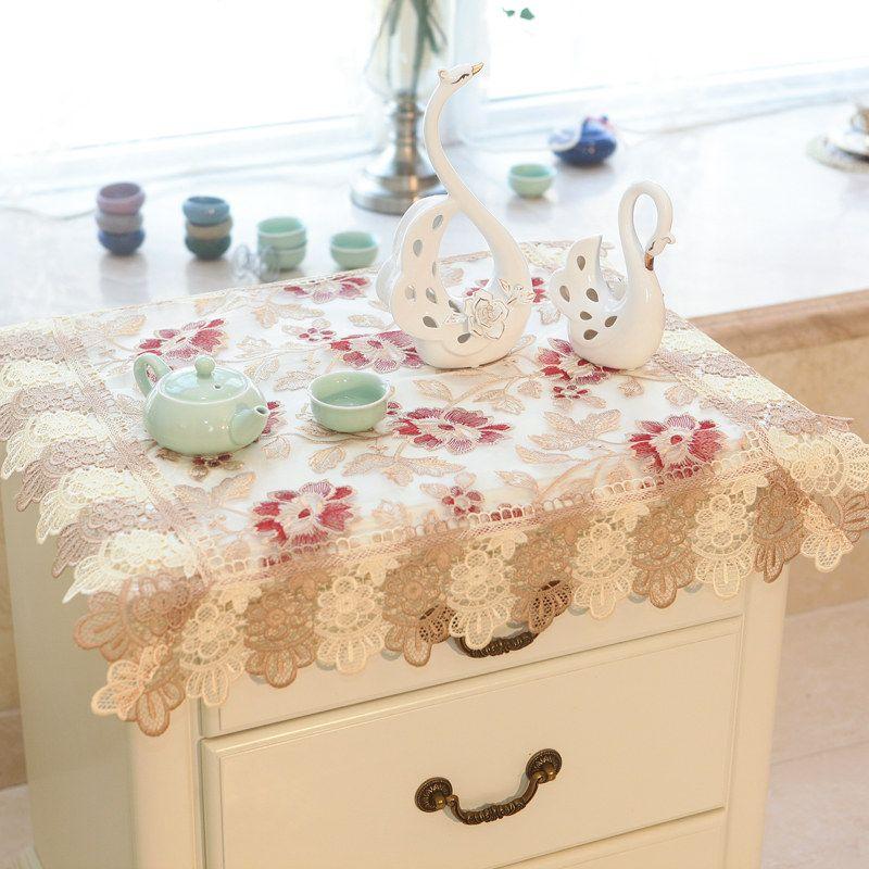 High-End Embroider Bedroom Nightstand Cover Fabric Craft Cover Cloth Embroidered Idyllic European Dust Towel Tablecloth Tablecloth Square Towel