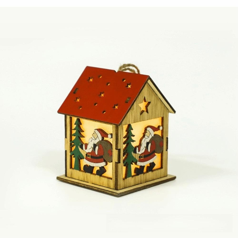 

Creative Assembled Cabin Christmas Night Light Painted Wooden Luminous House Pendant DIY Xmas Hanging Ornaments Home