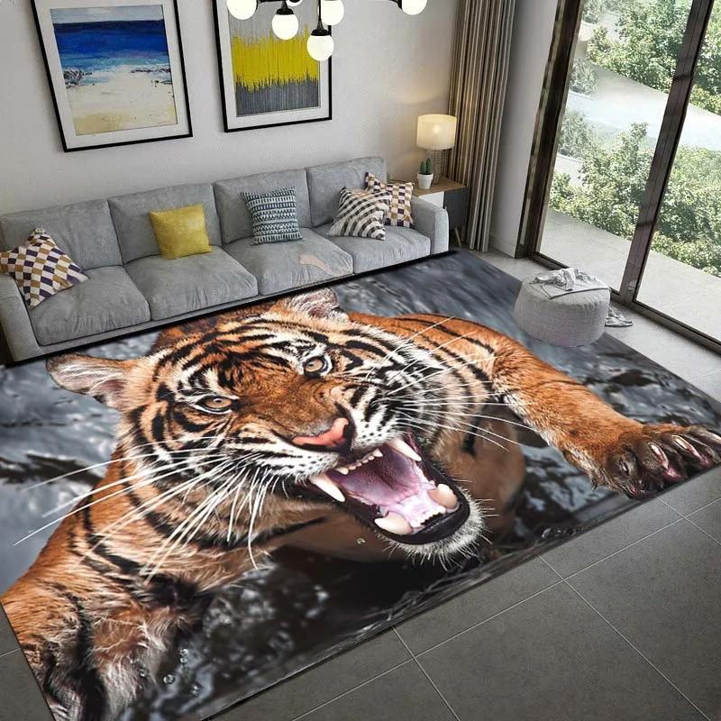 Tiger Animal Area Rug Carpet Wildlife Printed Indoor Floor Mat for Living Room Bedroom Soft Non-Slip Washable Doormat, Play Mat