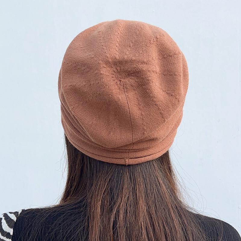Women's Korean Style Knitted Hat - Spring/Autumn Versatile Rolled Edge Solid Color Pullover