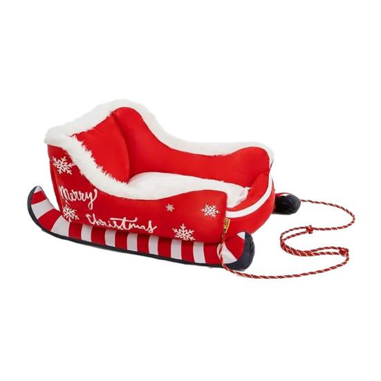 

Christmas Plush Sleigh Pet Bed Indoor Small Medium Dog Cat Sofa Bed Winter Warm Fluffy Kitten Puppy Sleeping Nest Pet Supplies S