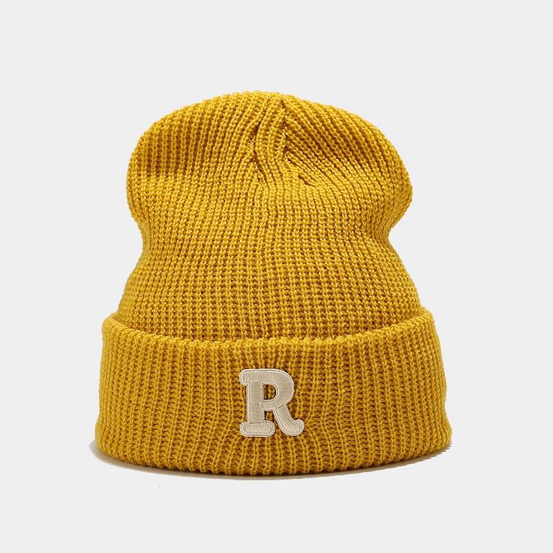 Updated Letter R Embroidery Beanie Hats for Women Girl Autumn Winter Elastic Knitted Skullies Leisure Outdoor Use Ear Warmer Pullover Hat
