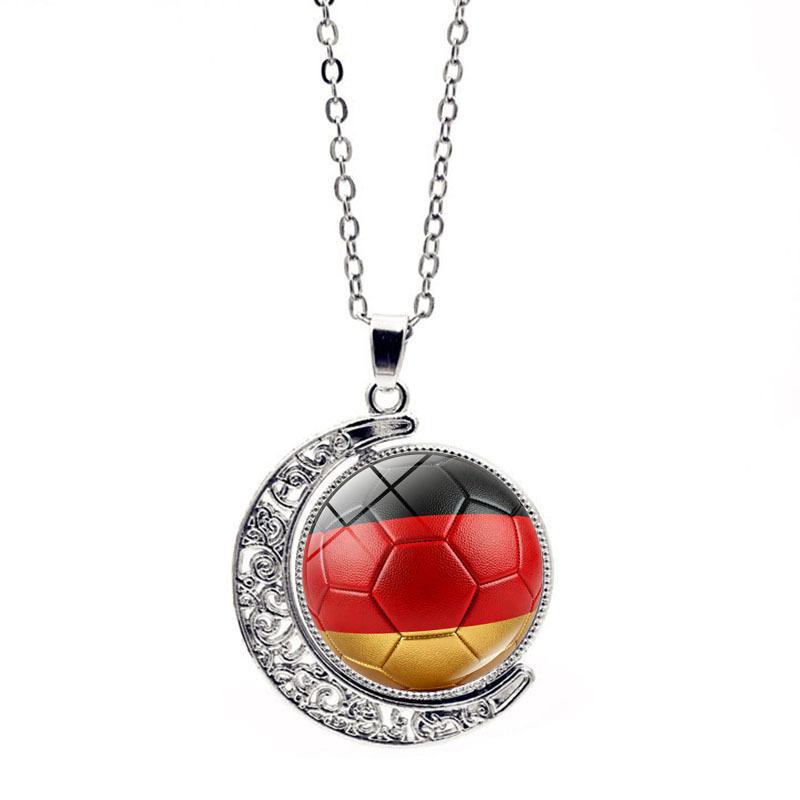 FIFA World Cup Flag Football Necklace Women's Versatile Creative Rotating Moon Pendant Sweater Chain