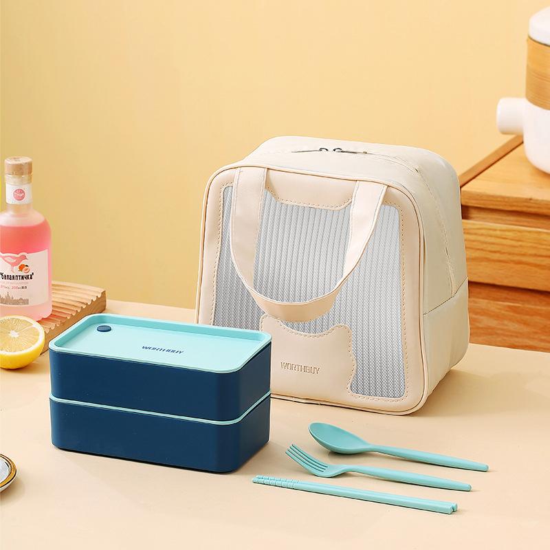 MeyJig Two-Layer Lunch Box with Tableware Microwave Bento Box Suit for Kid Adult Food Container