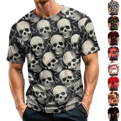 Men's Casual Lightweight Breathable Short Sleeve T-Shirt with Halloween Print Crew Neck Comfortable Fit for Daily Wear