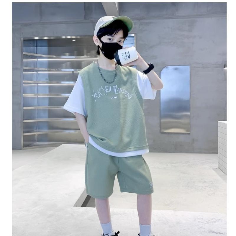 Fashion Boys Casual Suit New Children's Short-sleeved Shorts Suit Summer Handsome Two-piece Clothes Tide