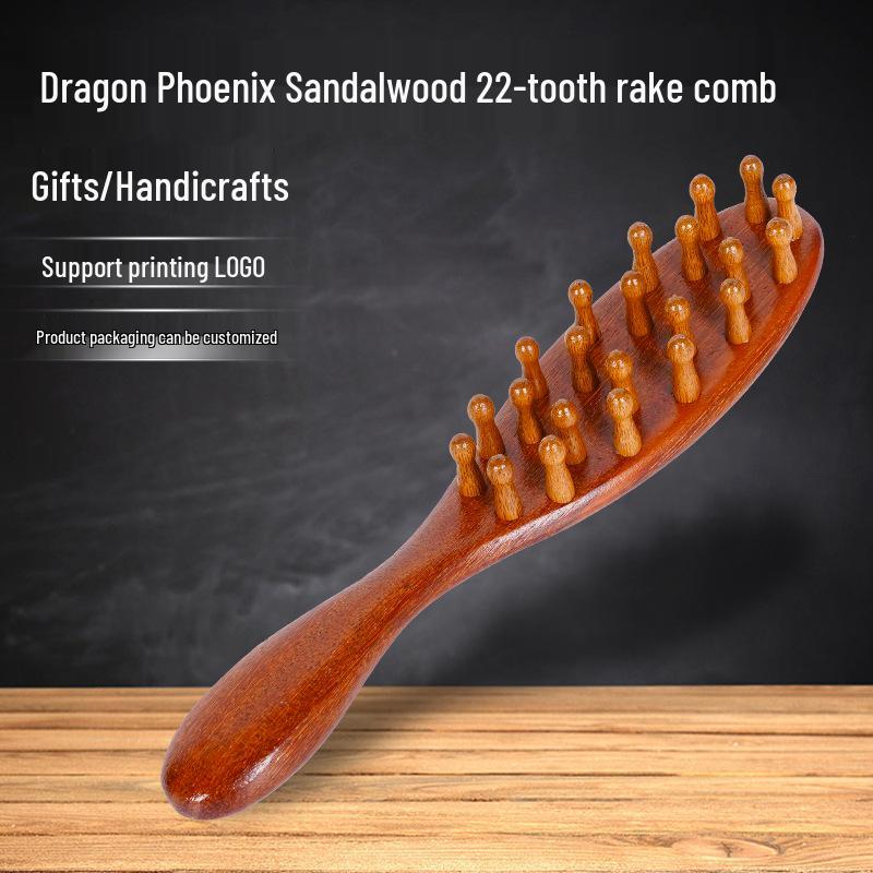 Sandalwood Rake Comb with 22 Coarse Teeth for Curly Hair - Durable Massage Comb for Men & Women
