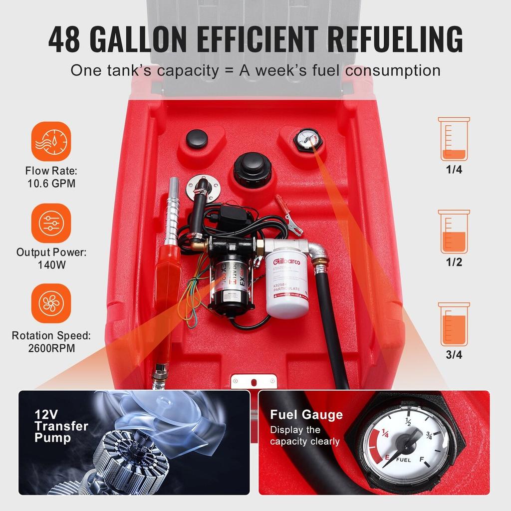 Portable Diesel & Gasoline Tank 48 Gal Fuel Tank with 12V Transfer Pump