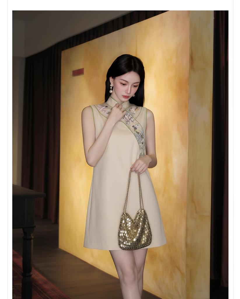 2026 Sommer A-Linien-Ärmelloses Kleid im chinesischen Stil mit Stickerei - P0150