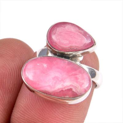 Natural Rhodochrosite Gemstone 925 Solid Sterling Silver Jewelry Ring S.6 v1T53