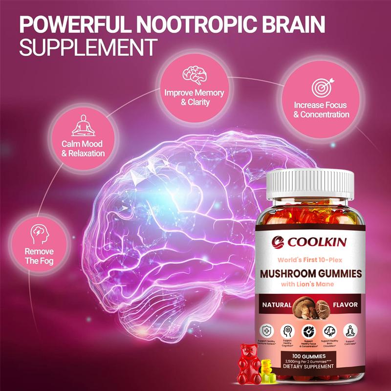 Gomitas de complejo de champiñones, 2500 mg, mejoran la memoria y fortalecen la inmunidad, vegetarianas, sin gluten.