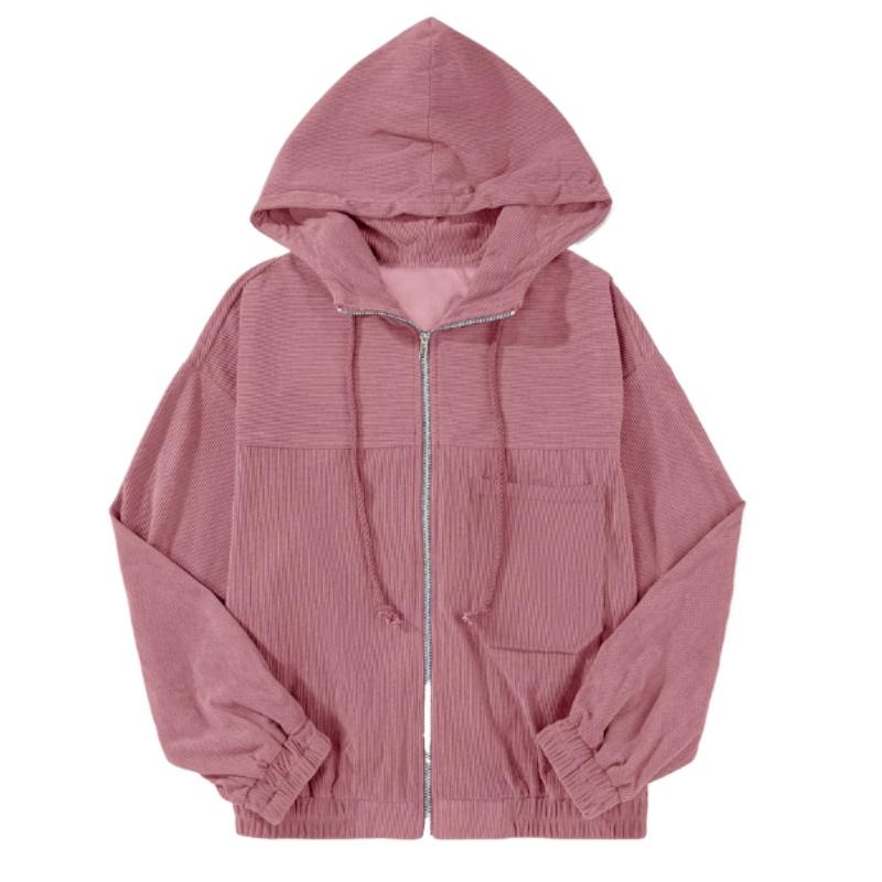 Autumn   Ribbed  Corduroy Jacket Women Casual Zipper Design Hooded Sweatshirt Coat Women Long Sleeve Outerwear Cardigan