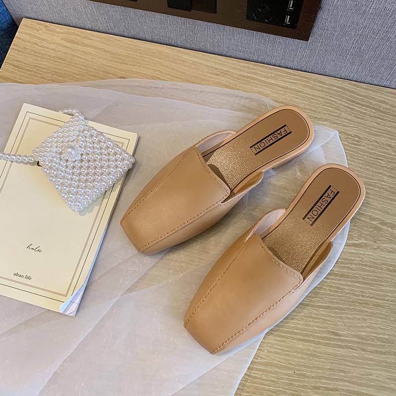Yuzhihao Women's Fashion Closed-Toe Summer Flat Heel Half Slippers, Solid Color, Outdoor Wear