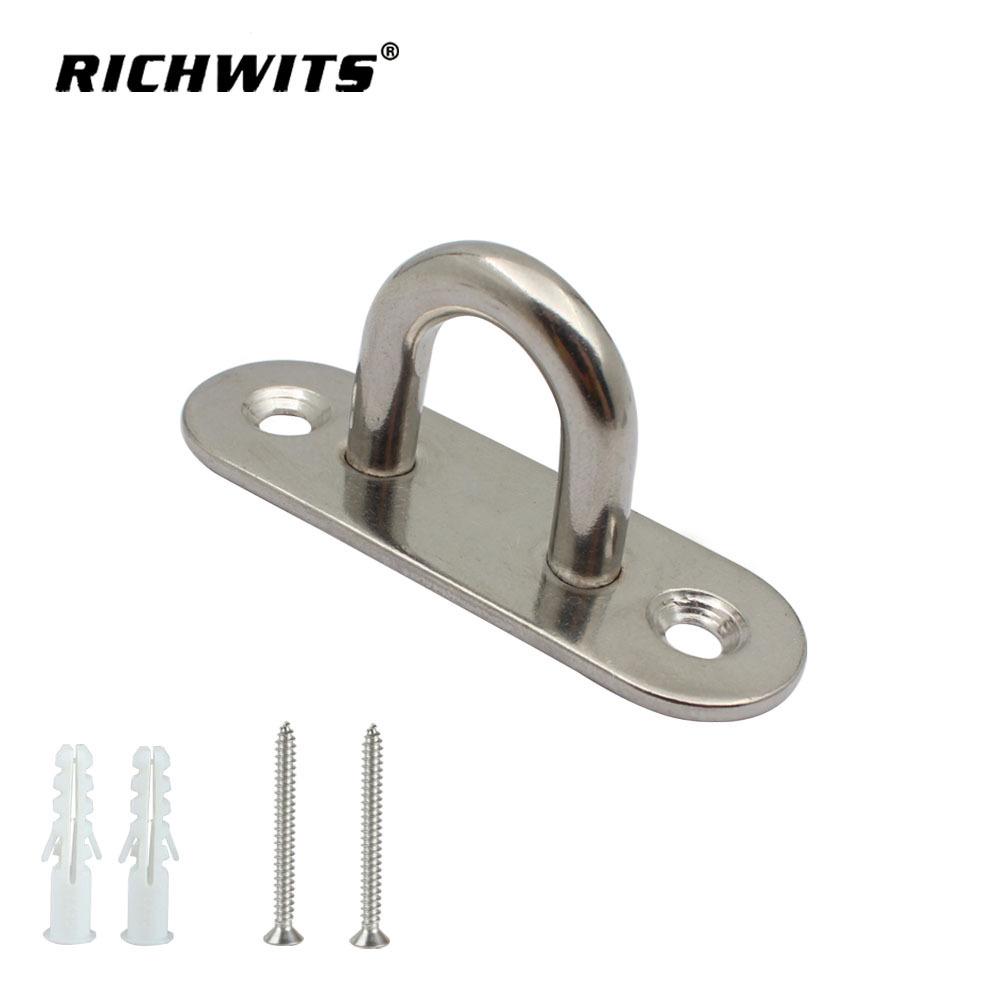 Stainless Steel Marine Eye Plate Hook with Pull Ring for Ceiling Fan or Sandbag - Heavy Duty Lifting