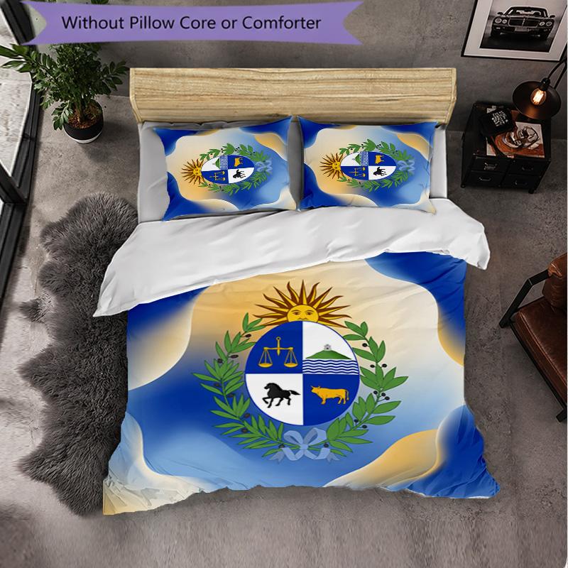 Uruguay Football Pattern 3 Pieces Bedding Set Soft Microfiber Duvet Cover with Pillow Cases for Bedroom