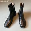 Fashion Women Square Toe Leather Ankle Boots Mid Heels Elegant Shoes Woman 2025 Trend Winter Fashion Sexy Pumps Motorcycle Boots Mujer