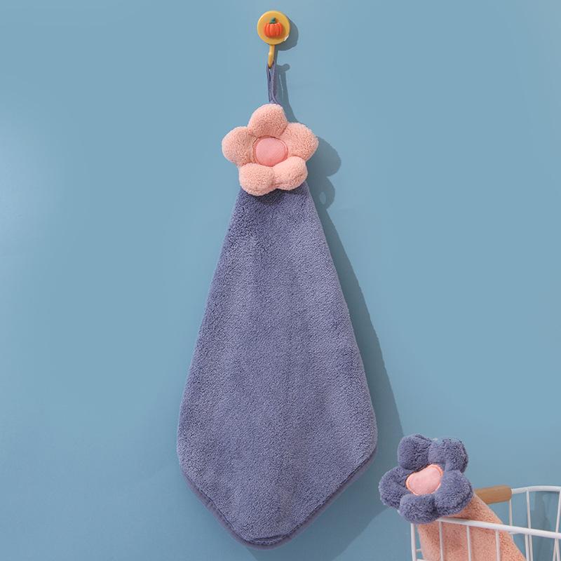 Soft Cute Cartoon Coral Fleece Hanging Hand Towel - Absorbent Kitchen Wiping Cloth