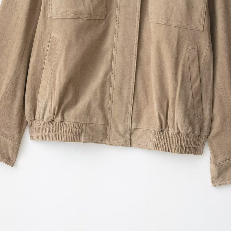 Autumn New Arrival Fashion Wind Foreign Trade Women's Clothing Fashion Minimalist All-Matching Suede Textured Leather Outwear 4341770