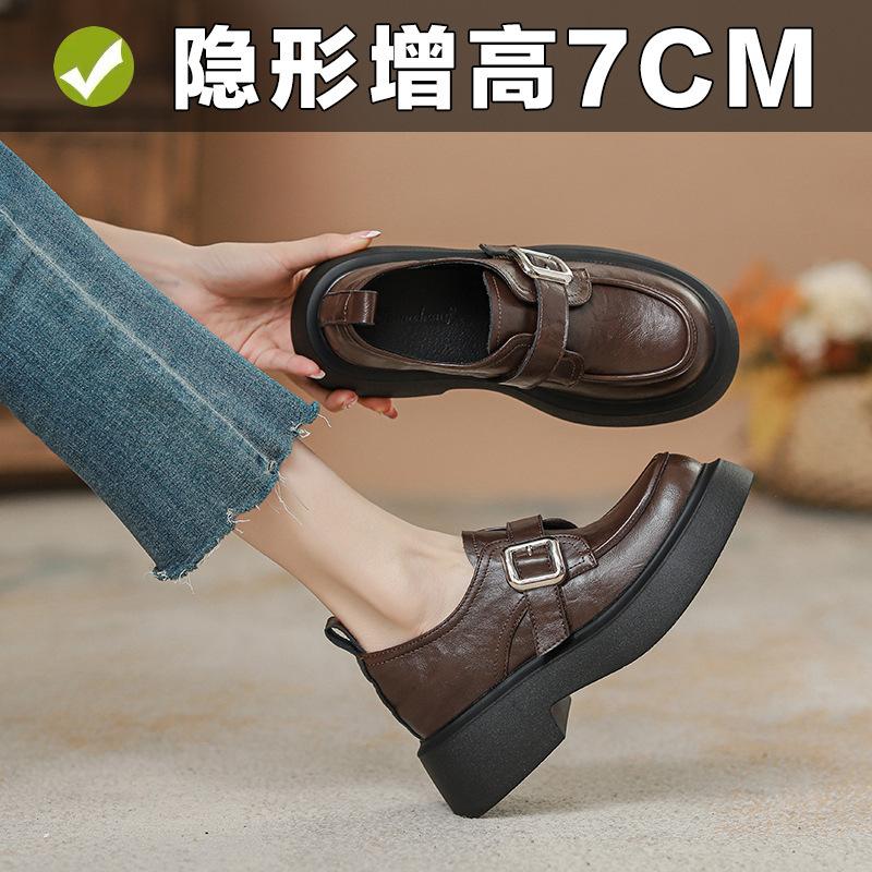 

Винтажные туфли-лодочки из вымытой коровьей кожи на толстой подошве для женской осени и зимы, бархатные, на толстом каблуке, маленького размера 32 39