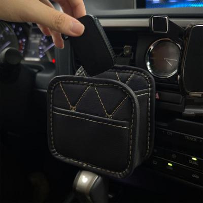 Car Storage Bag Air Vent Dashboard Hangable Leather Organizer Box Glasses Phone Holder Storage Organizer Car Accessories