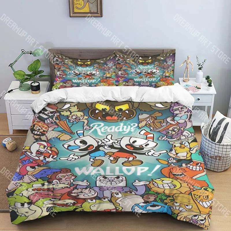 C-Cuphead Pop Music Bedding Three-piece Set Single Double Bed Adult Children Bedroom Duvet Cover Children Gift