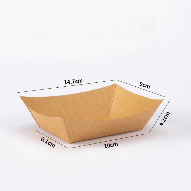 Disposable Paper Plates PE Coated Oil Proof Film Barbecue Plate Burger French Fries Grilled Skewers Hot Dogs Boat Shaped Tray Pack Tableware