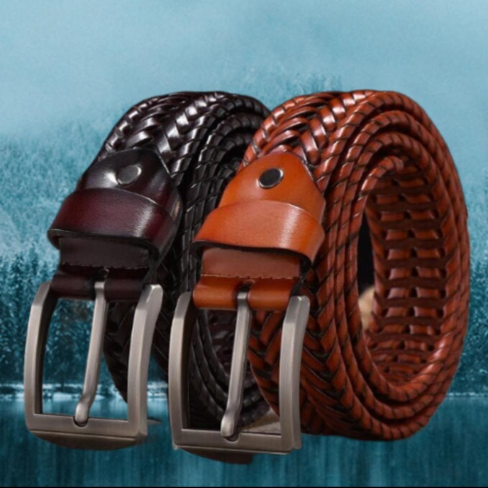 Waistband Weave Belt Men 3.5cm Width Braided Waist Belt Luxury Woven Leather Belts  Male