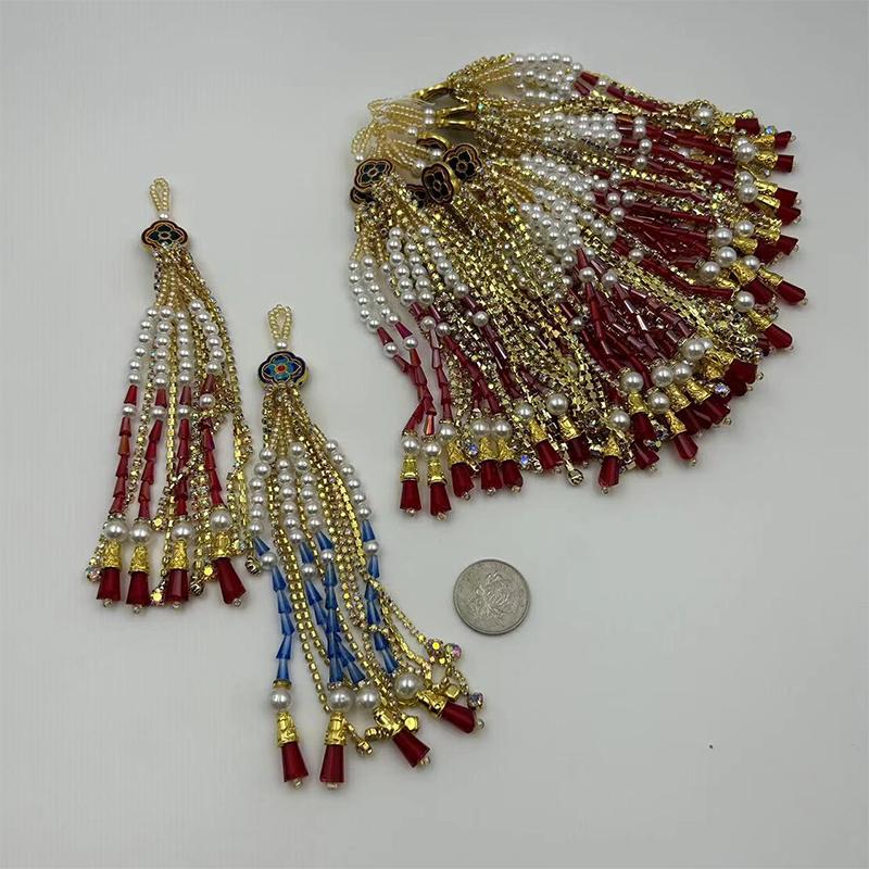 Handmade Wedding Groomsmen Hanfu Embroidery Zipper Tassel Cheongsam Pendant Diy Hairpin Bead Stringing Adult Alloy Glass