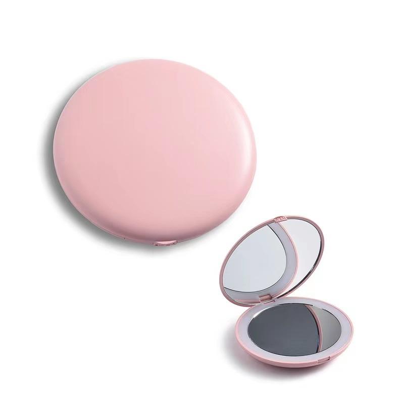 Custom Logo Pocket Mini Makeup Mirror Hand Held Vanity With Led Lights Cosmetic Compact Mirror for Purse Girls Gift