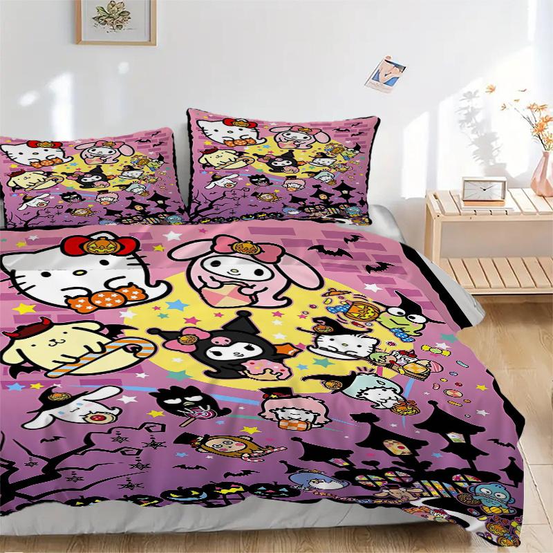 

3 шт. Хэллоуин Веселье Hello Kitty My Melody & Friends Комплект постельного белья Включает пододеяльник и наволочки, Подходит для всех сезонов 135x200cm