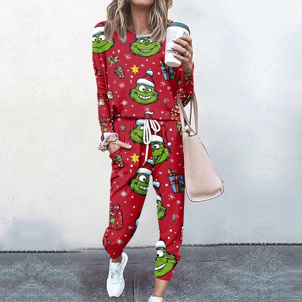 Sets für Damen, 2-teilig, Rundhalsausschnitt, Langarmshirts, Kordelzug, Jogginghose, Taschen-Sets