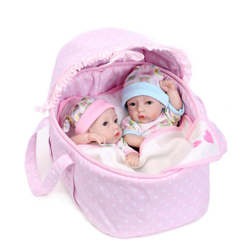 Lovely 11inch Silicone Simulation Newborn Baby Doll with Soft Basket Quilt