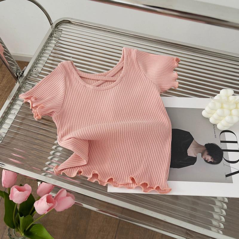 Summer Short Sleeved Fashion New Soft T-shirt Versatile Casual Simple Girl Clothes Lightweight Classic Comfortable Child Top