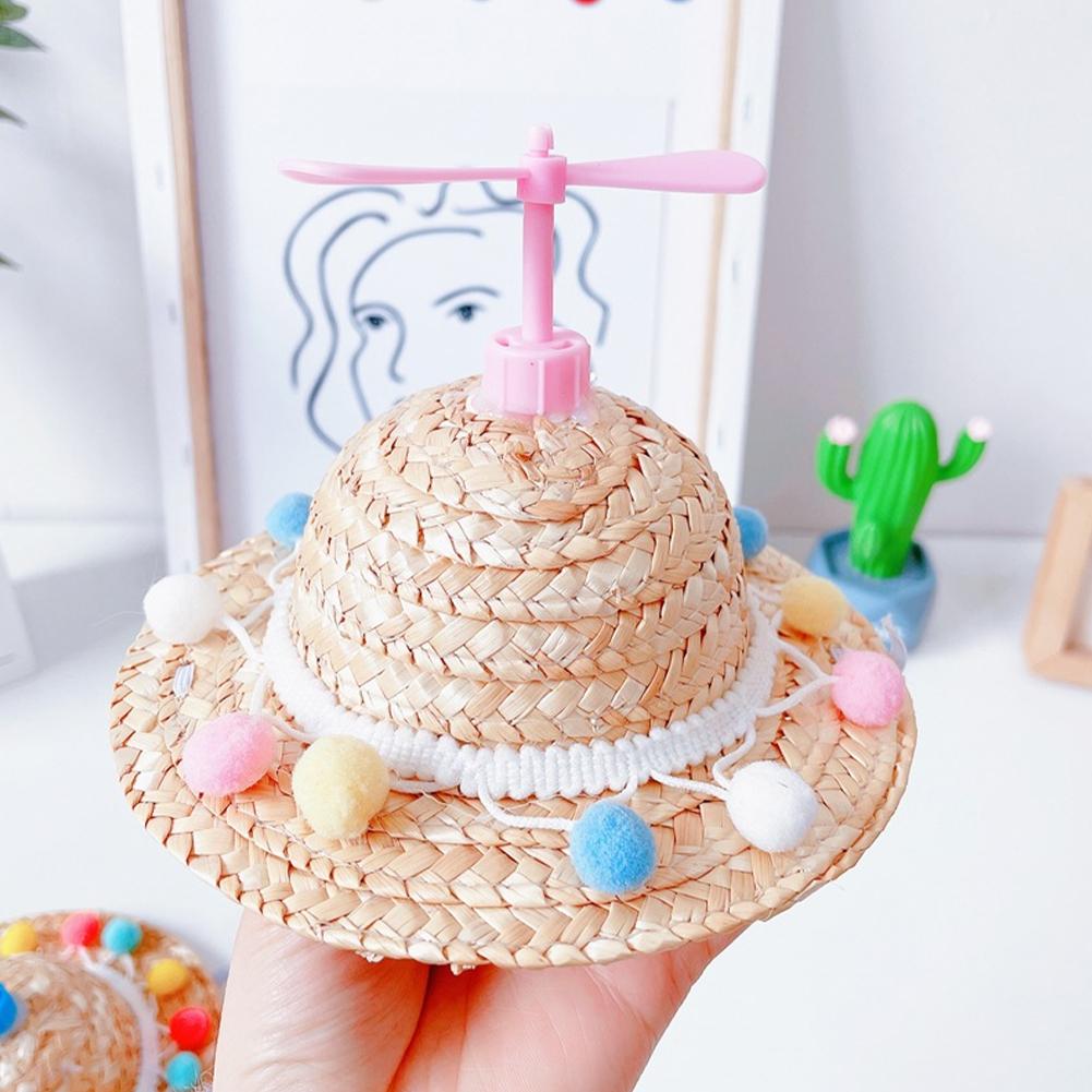 Mini Haustier Katze Hunde Sommer Strohhut mit Bambuslibelle Hawaii-Stil Hut für Katzen Hunde Lustiges Zubehör