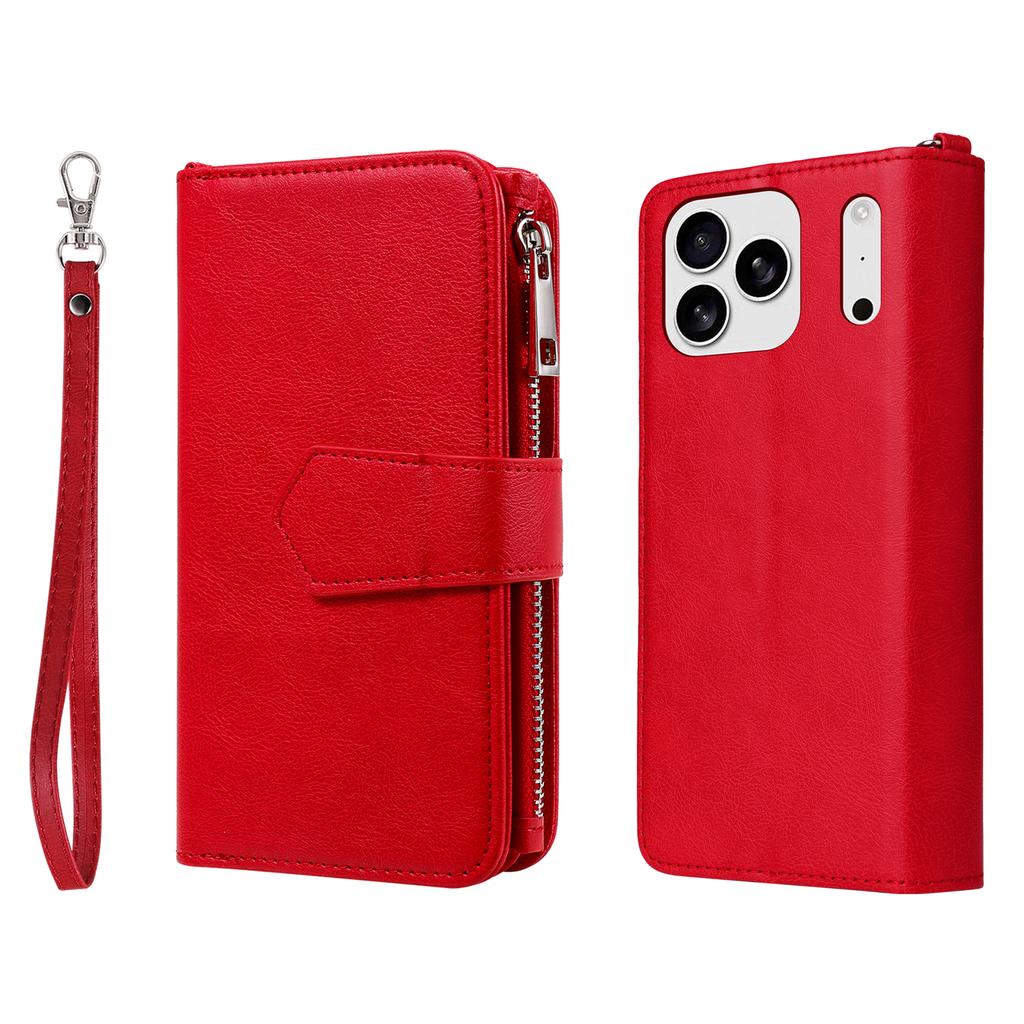 For iPhone 17 Pro Max Magnetic Leather Case Mobile Cover with Detachable Zipper Wallet Strap