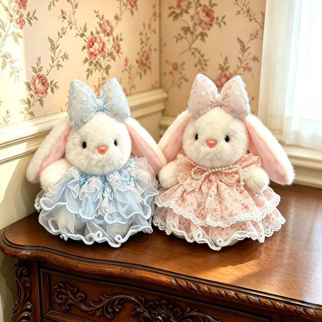 Plüschhasenpuppe mit abnehmbarem Kleid für Mädchen Kinder Spielzimmer Dekoration