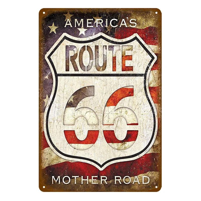 Vintage Route 66 Metal Sign House Plaque Metal Poster Tin Sign Plate Wall Posters Retro Aesthetic Room Decor Wall Art Decorat
