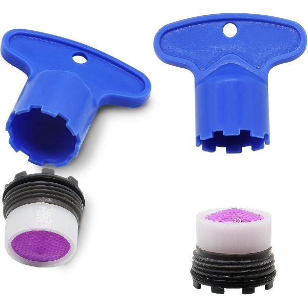 4Pcs(2 Set) M16.5 Faucet Aerator with Key Removal Wrench Tool, Bathroom Water Faucet Aerator Adapter Replacement Parts Water Flow Restrictor for