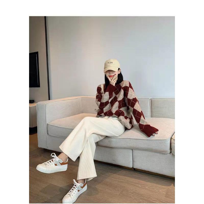 Velvet Thickened Chenille High Waisted Wide Leg Pants for Women, Loose Pocket Straight Leg Pants