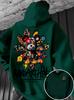 Lässiger Kapuzenpullover – Bunter Bären-Graffiti-Print mit Blumenmuster Pullover Warmes Street-Style Oberteil für Herbst/Winter