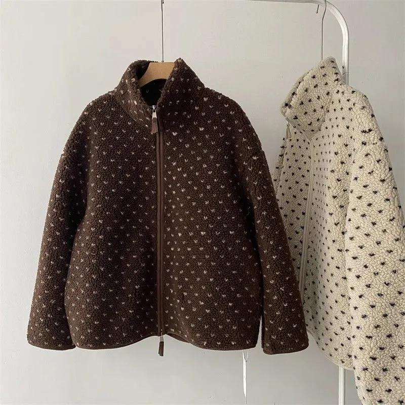 

Пальто для женщин Зимнее на флисовой подкладке В горошек Утепленное Вельветовое Ветровка Свободное Повседневное Пальто Верх XL коричневый