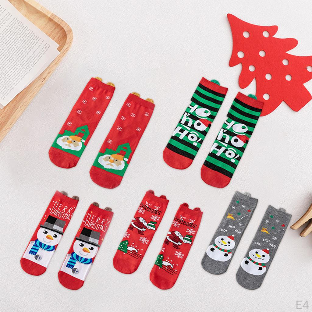4 Pair Womens Cotton Socks Santa Claus Snowman Pattern Sock Novelty Stocking Soft Breathable Mid-