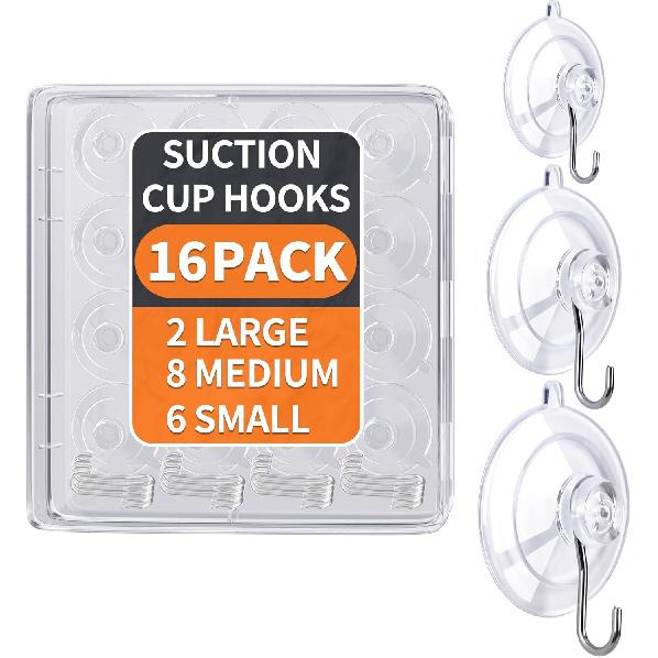 KORCCI Suction Cup Hooks 12Pack - Max Load 10LB, 1.77Inch Clear Medium Suction Cups, No Trace, Reble & Removable, Stainless Steel Hooks, for Tile,