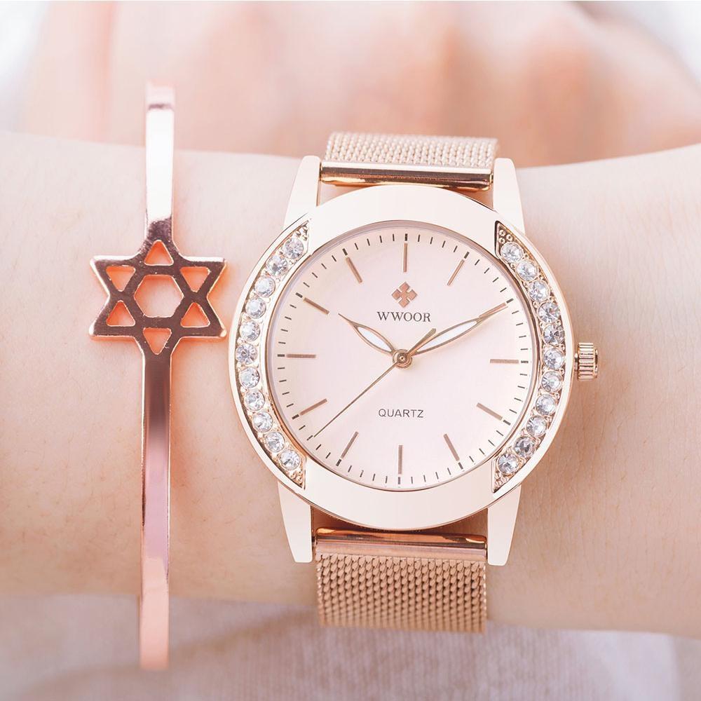 WWOOR Women Watch Luxury Diamond Dress Watch For Women Waterproof Ladies Quartz Bracelet Wristwatch Gift