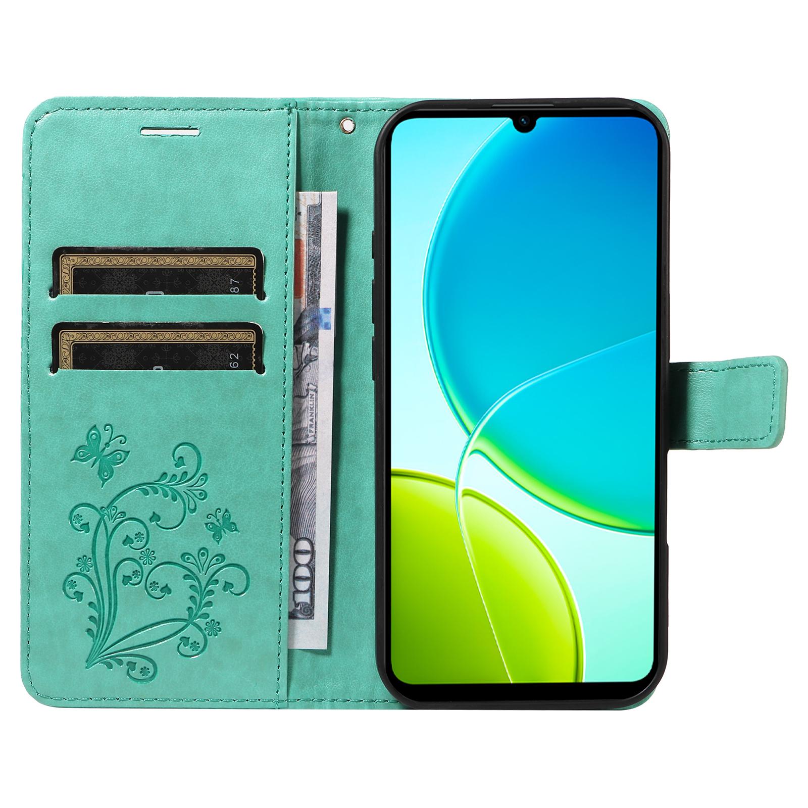 

For vivo Y29s 5G Wallet Case Floral Butterfly Imprinted Leather Phone Cover Stand Blue