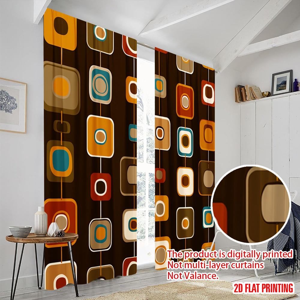 2pcs  2D plane printing Curtains&Window Treatment Retro Geometric Rings Versatile Polyester Fabric (without rod) Decorations