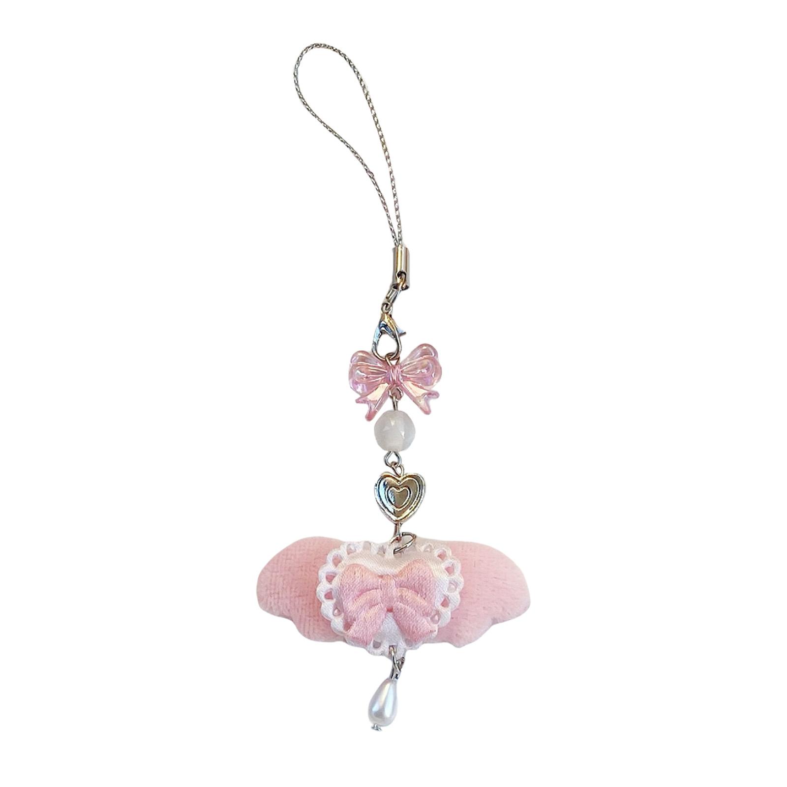 

Cute Pink Fur Angel Wing Phone Strap Keychain With Bow Charm Unique Bag Decoration For Girls Lolita Style Accessories 13