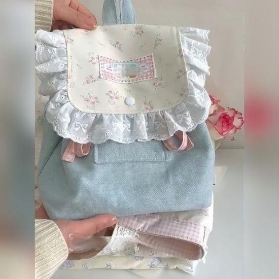 

Универсальный холщовый рюкзак с цветочным принтом 2025 новый стиль школьная сумка свежий милый рюкзак для通勤 для женщин светло-синий